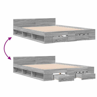 vidaXL Bed Frame with Drawers without Mattress Grey Sonoma 120x190 cm Small Double