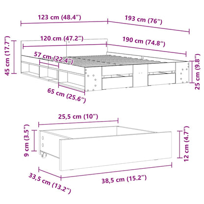 vidaXL Bed Frame with Drawers without Mattress Grey Sonoma 120x190 cm Small Double