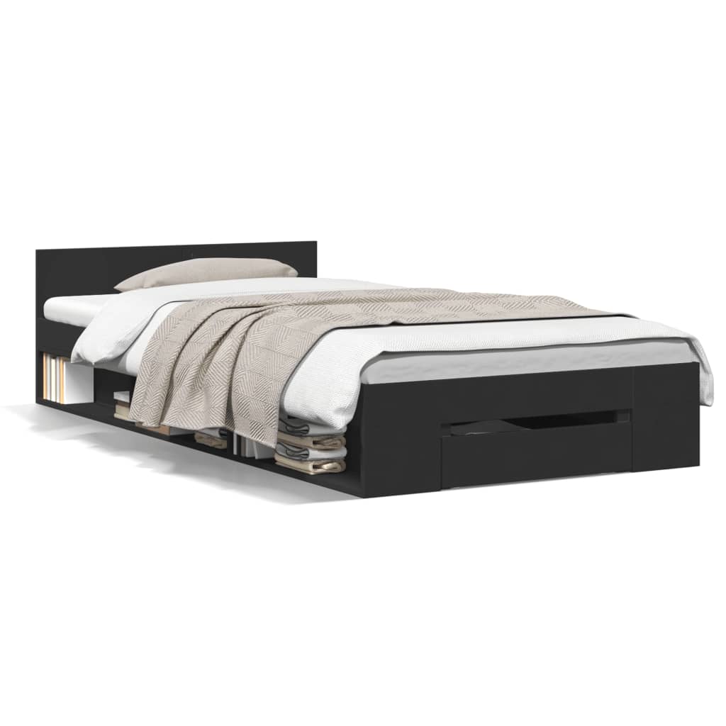 vidaXL Bed Frame with Drawer without Mattress Black 90x190 cm Single