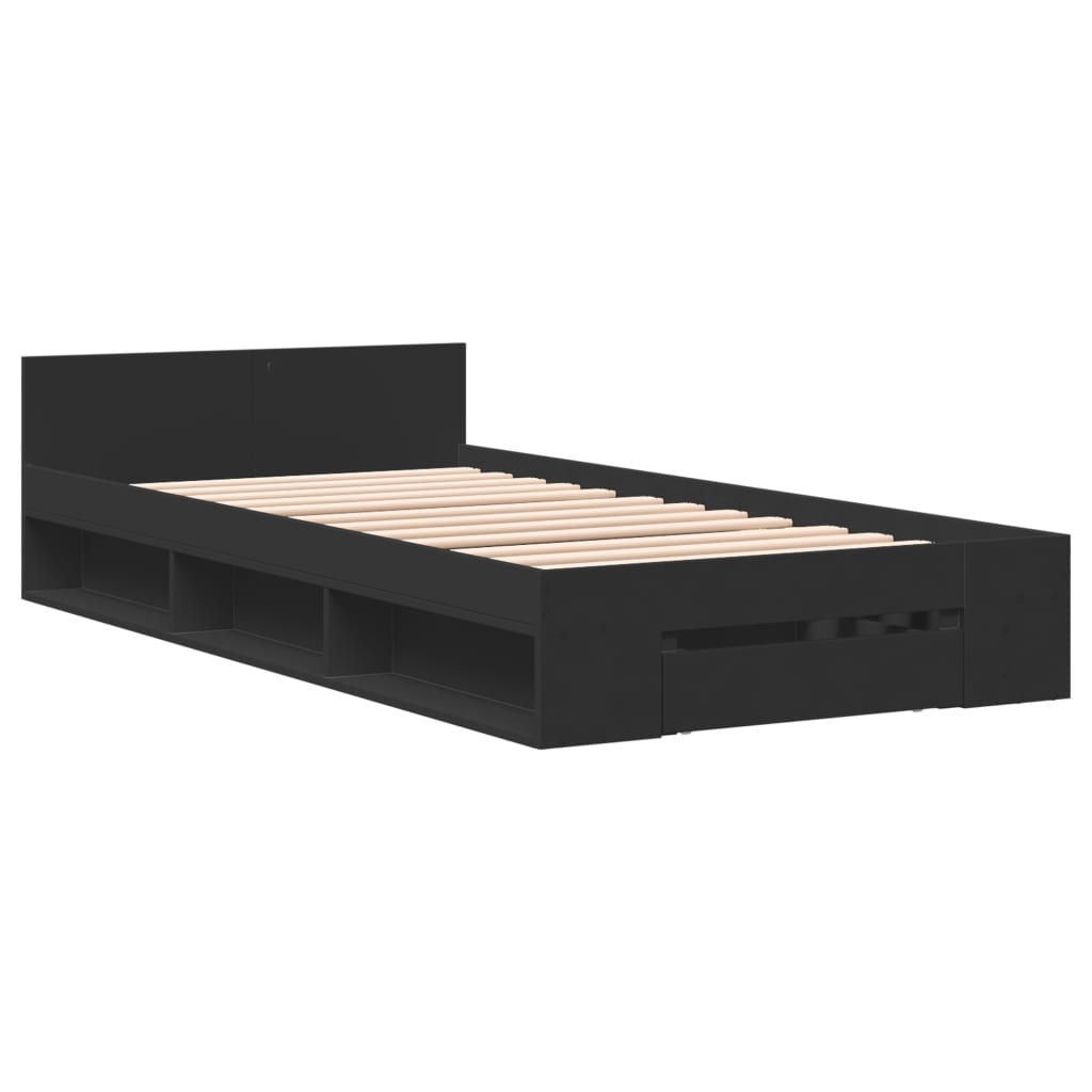 vidaXL Bed Frame with Drawer without Mattress Black 90x190 cm Single