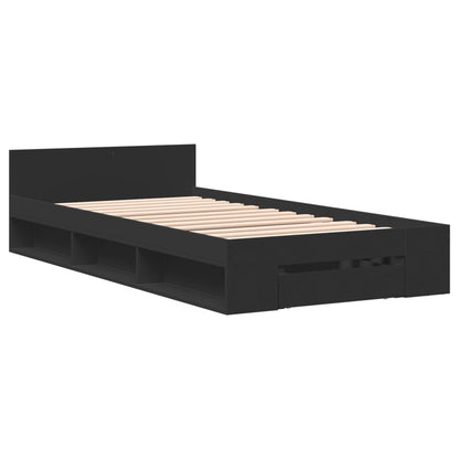 vidaXL Bed Frame with Drawer without Mattress Black 90x190 cm Single