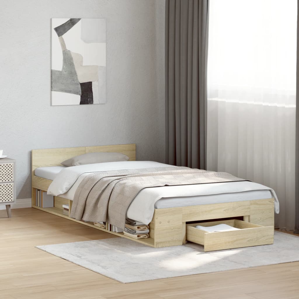 vidaXL Bed Frame with Drawer without Mattress Sonoma Oak 90x190 cm Single