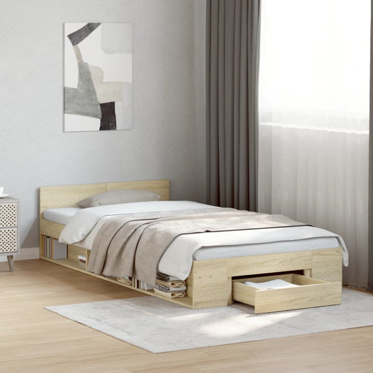 vidaXL Bed Frame with Drawer without Mattress Sonoma Oak 90x190 cm Single