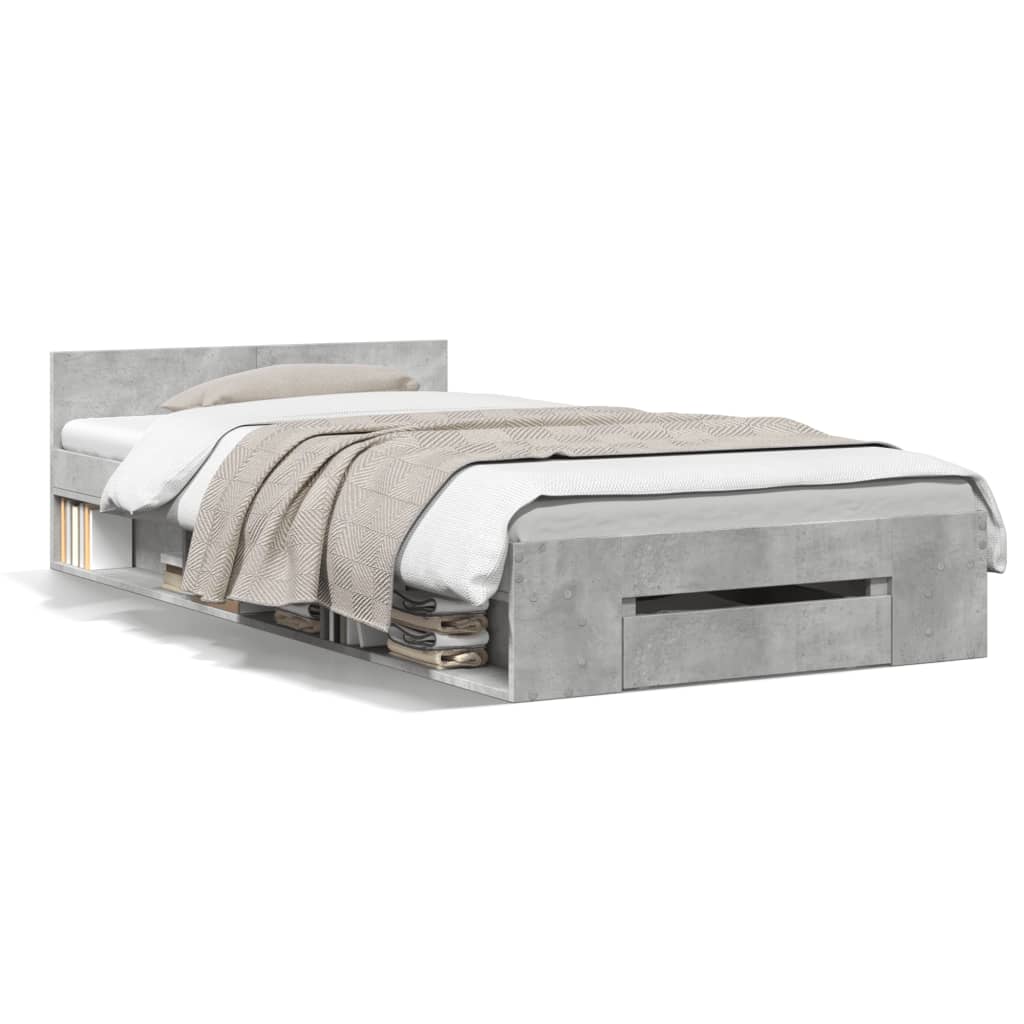 vidaXL Bed Frame with Drawer without Mattress Concrete Grey 90x190 cm Single