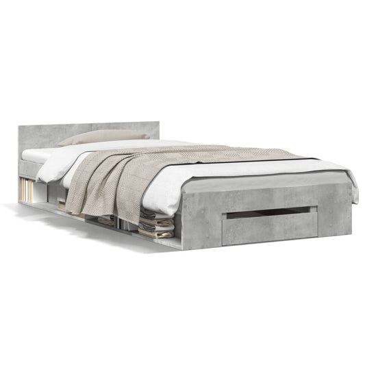 vidaXL Bed Frame with Drawer without Mattress Concrete Grey 90x190 cm Single