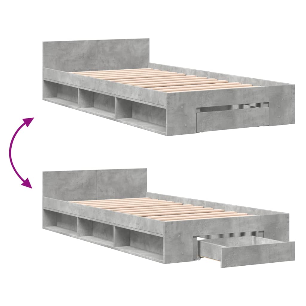 vidaXL Bed Frame with Drawer without Mattress Concrete Grey 90x190 cm Single