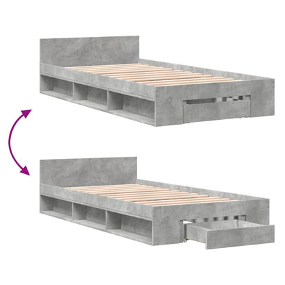 vidaXL Bed Frame with Drawer without Mattress Concrete Grey 90x190 cm Single