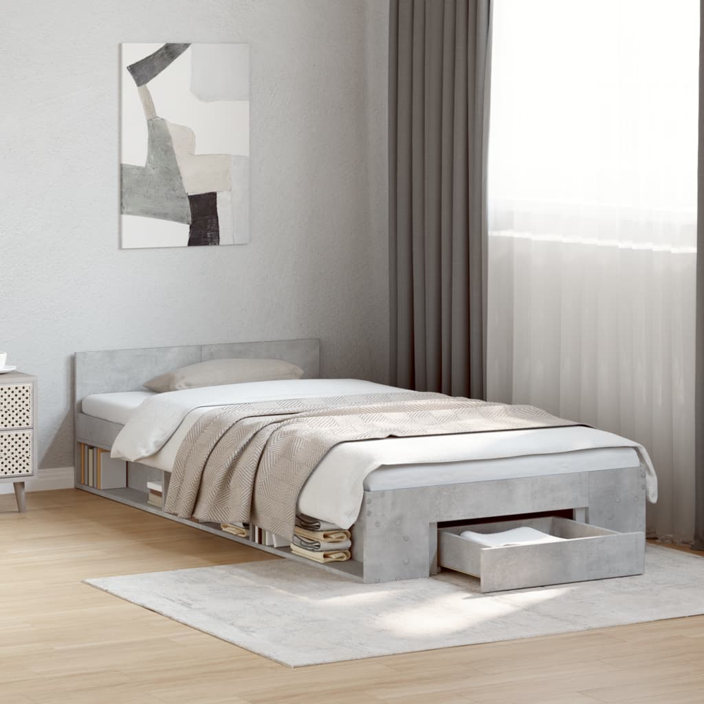 vidaXL Bed Frame with Drawer without Mattress Concrete Grey 90x190 cm Single