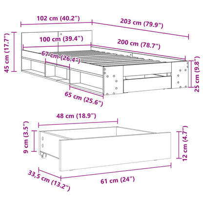 vidaXL Bed Frame with Drawer without Mattress White 100x200 cm