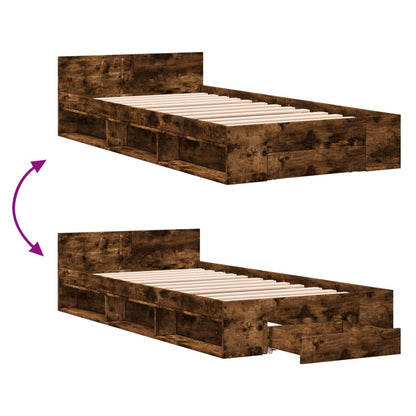 vidaXL Bed Frame with Drawer without Mattress Smoked Oak 100x200 cm