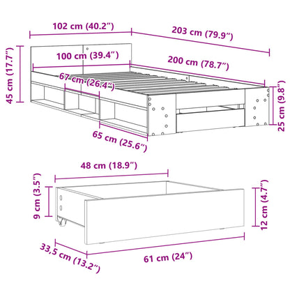 vidaXL Bed Frame with Drawer without Mattress Smoked Oak 100x200 cm