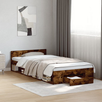 vidaXL Bed Frame with Drawer without Mattress Smoked Oak 100x200 cm