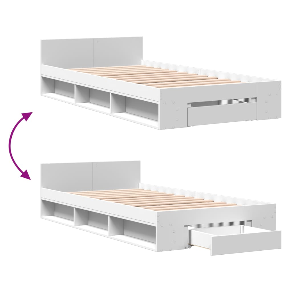 vidaXL Bed Frame with Drawer without Mattress White 90x200 cm