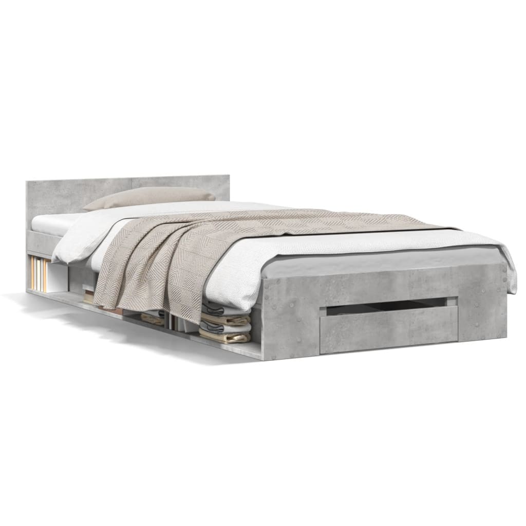 vidaXL Bed Frame with Drawer without Mattress Concrete Grey 90x200 cm