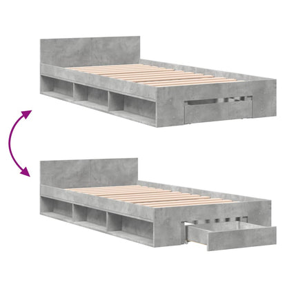 vidaXL Bed Frame with Drawer without Mattress Concrete Grey 90x200 cm