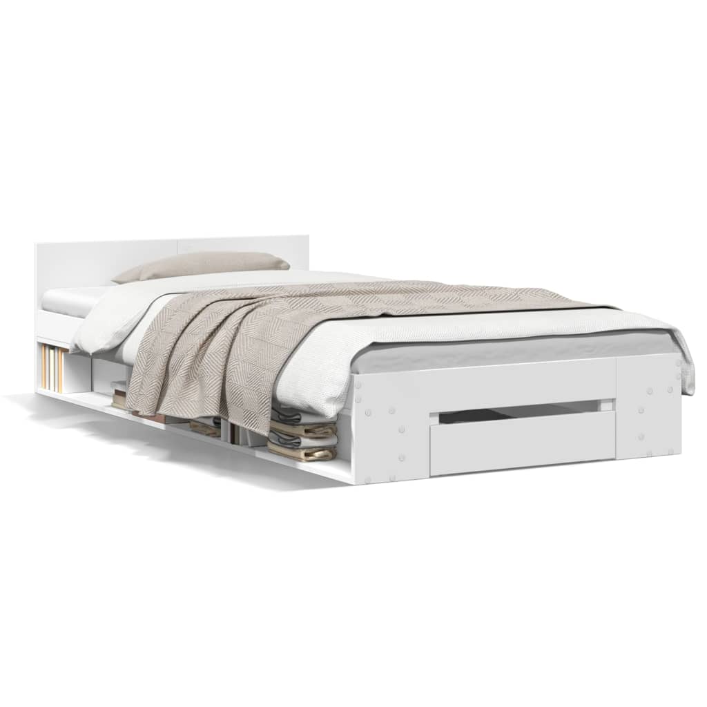 vidaXL Bed Frame with Drawer without Mattress White 75x190 cm Small Single