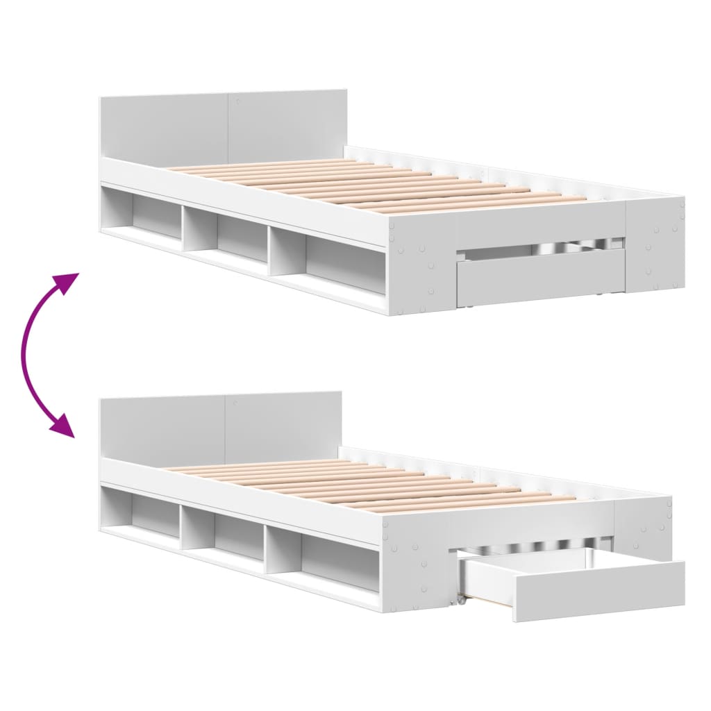 vidaXL Bed Frame with Drawer without Mattress White 75x190 cm Small Single