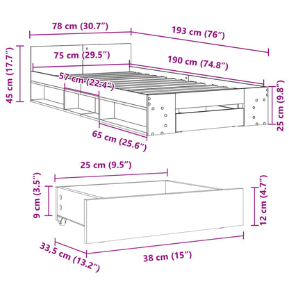 vidaXL Bed Frame with Drawer without Mattress White 75x190 cm Small Single