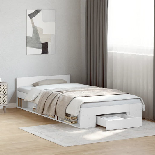 vidaXL Bed Frame with Drawer without Mattress White 75x190 cm Small Single