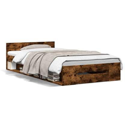 vidaXL Bed Frame with Drawer without Mattress Smoked Oak 75x190 cm Small Single