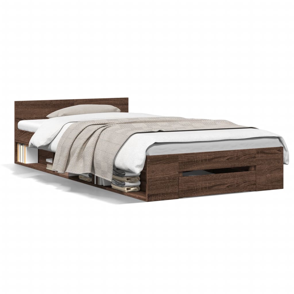 vidaXL Bed Frame with Drawer without Mattress Brown Oak 75x190 cm Small Single