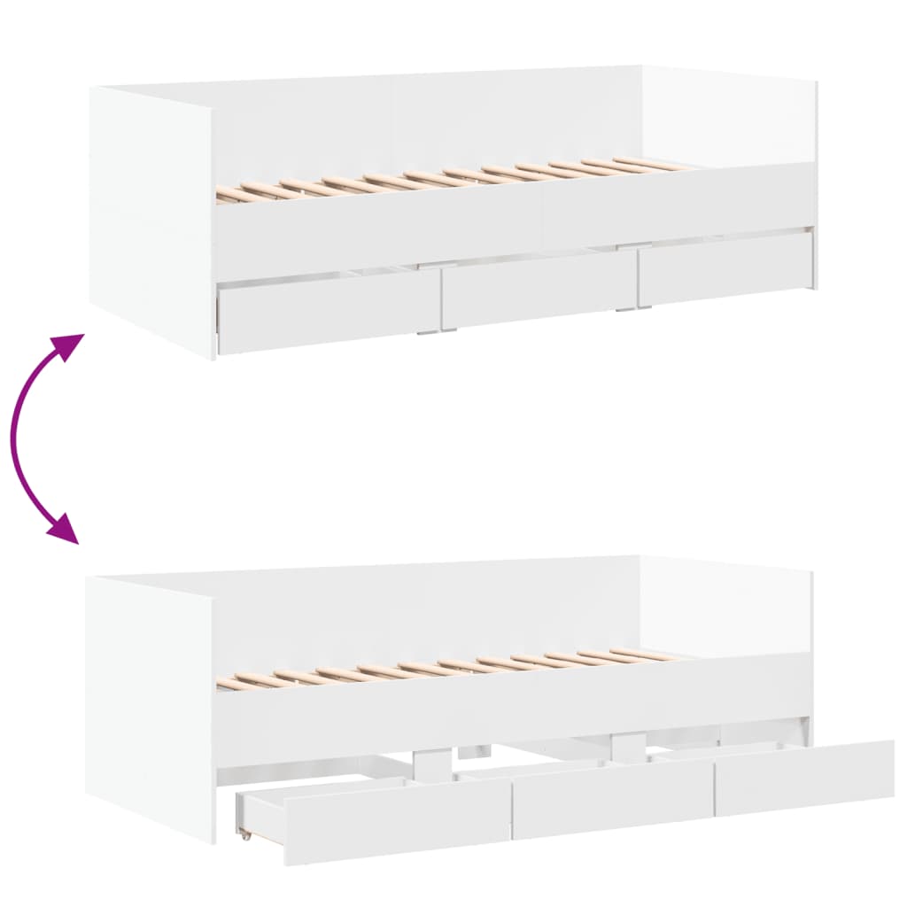 vidaXL Daybed with Drawers without Mattress White 100x200 cm
