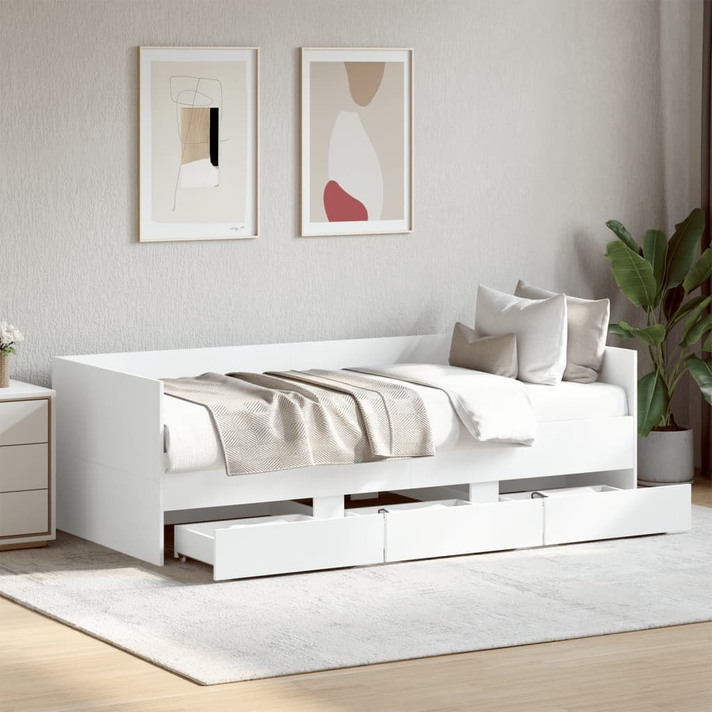 vidaXL Daybed with Drawers without Mattress White 100x200 cm