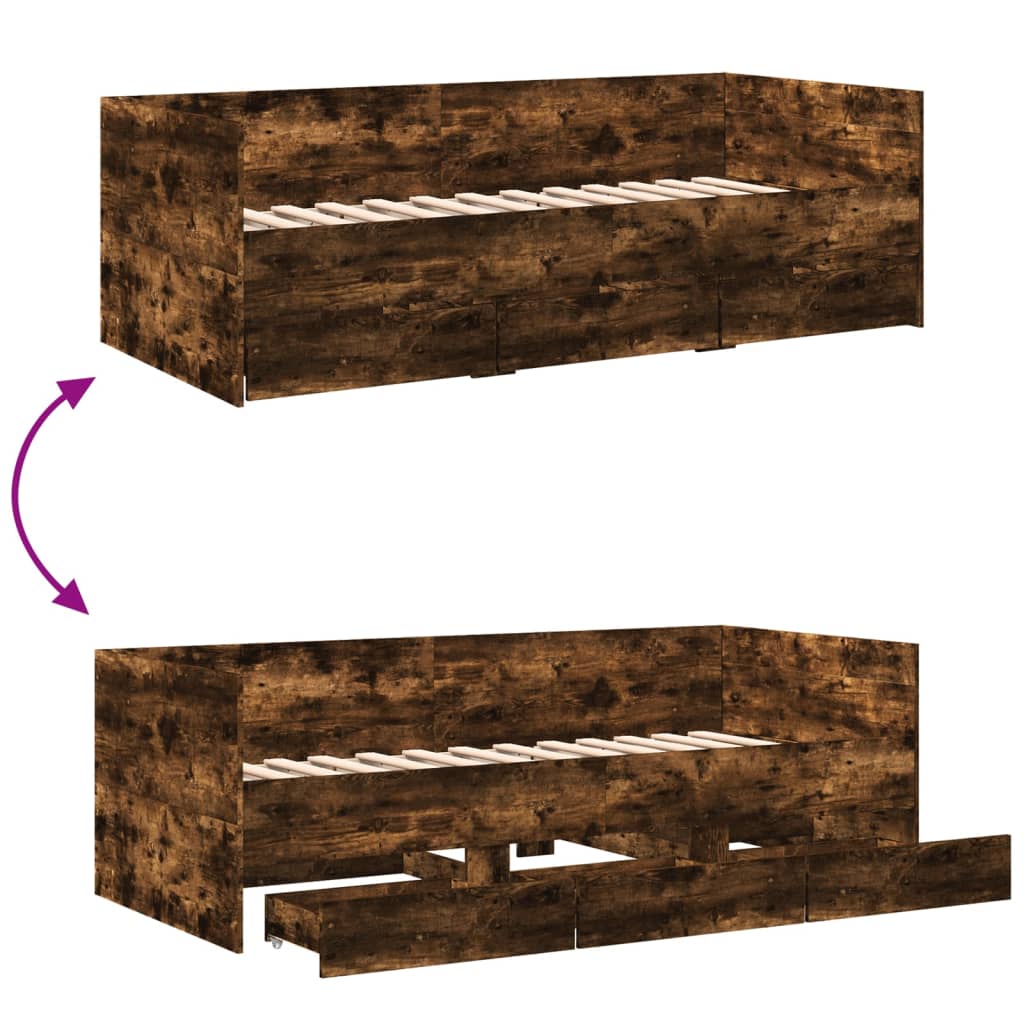 vidaXL Daybed with Drawers without Mattress Smoked Oak 100x200 cm
