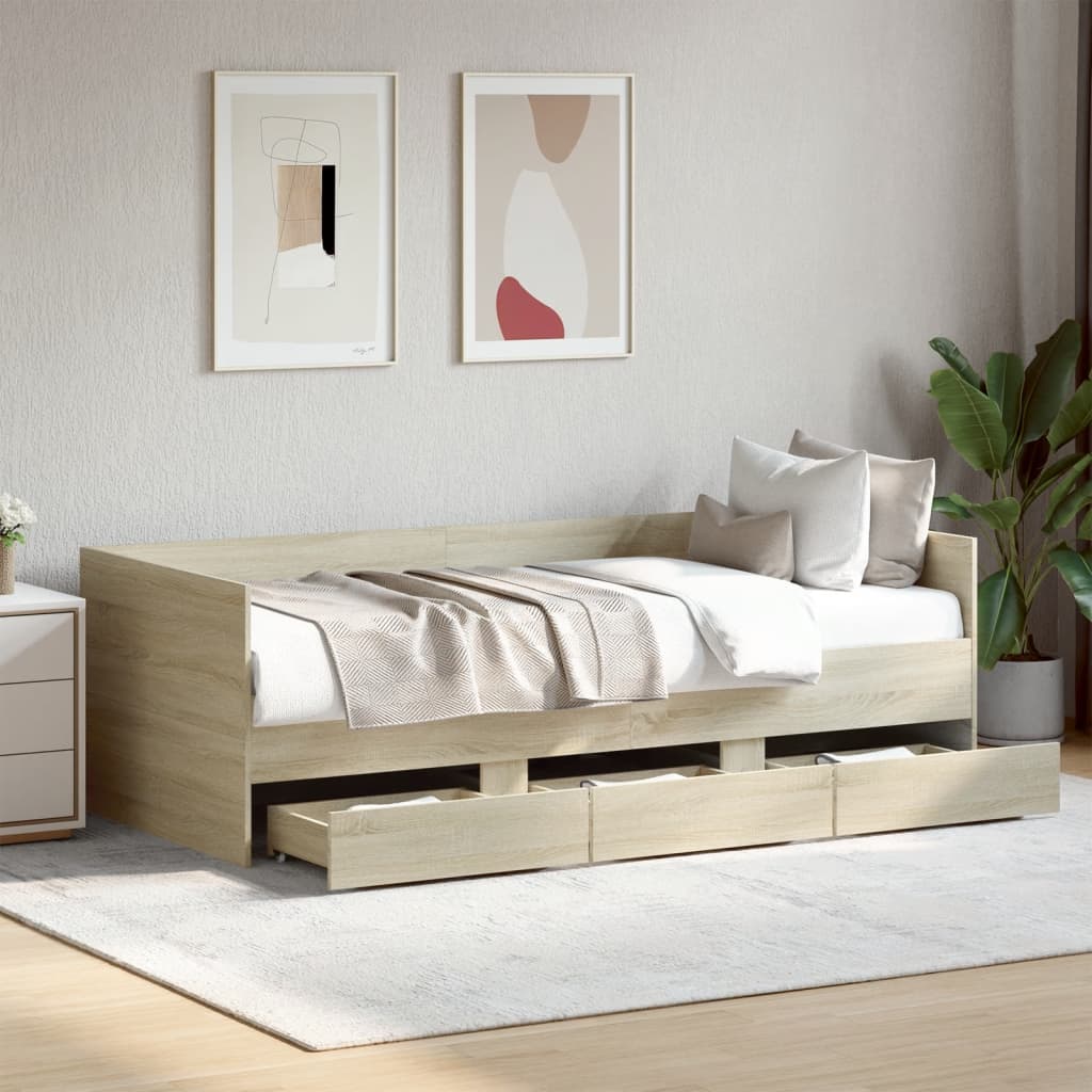 vidaXL Daybed with Drawers without Mattress Sonoma Oak 90x200 cm