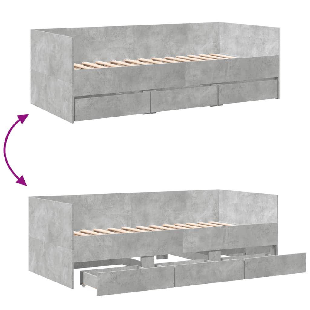 vidaXL Daybed with Drawers without Mattress Concrete Grey 90x200 cm