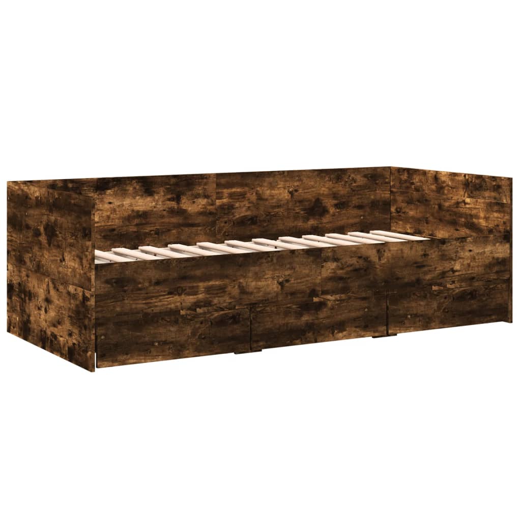 vidaXL Daybed with Drawers without Mattress Smoked Oak 90x200 cm