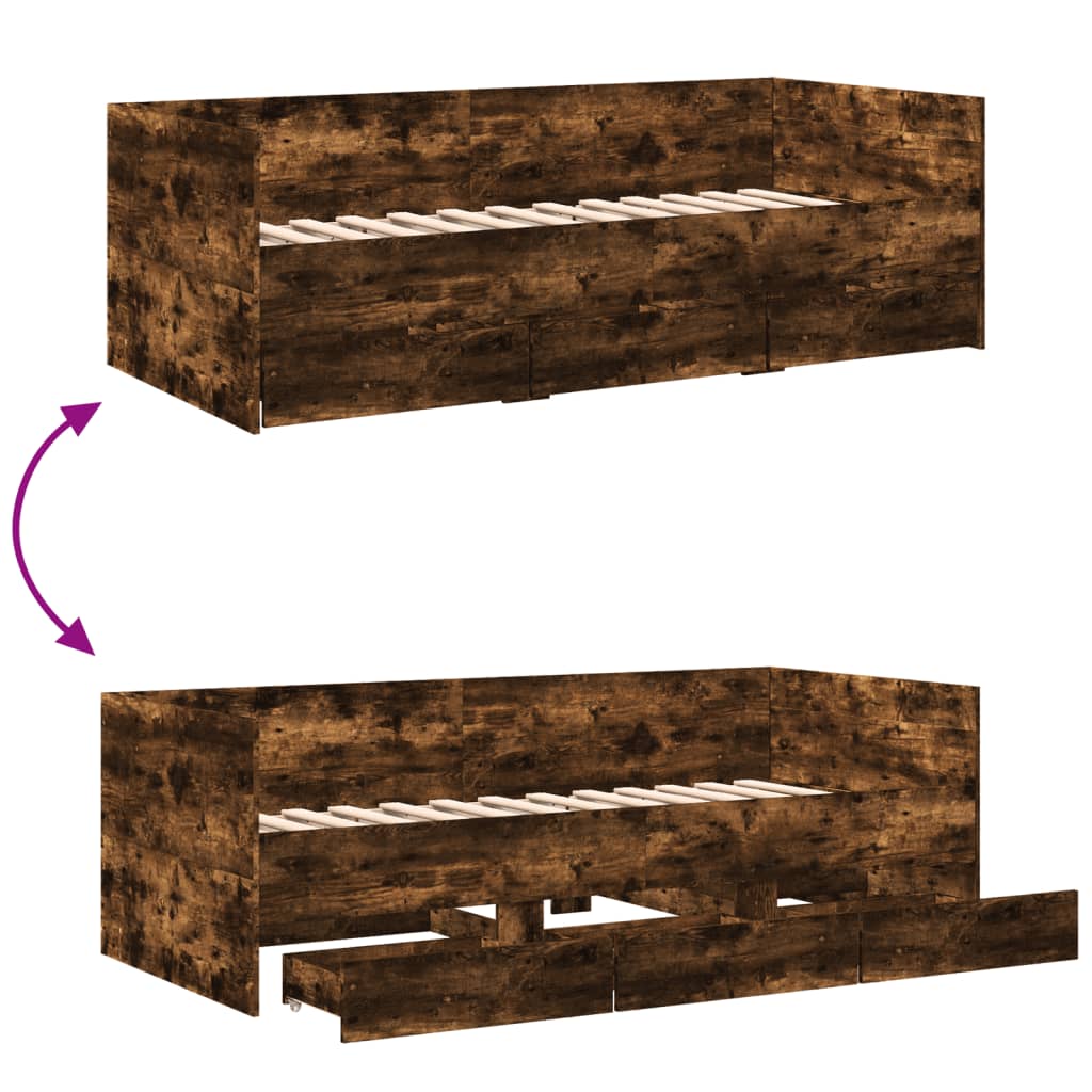 vidaXL Daybed with Drawers without Mattress Smoked Oak 90x200 cm