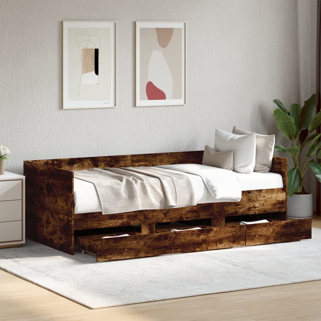 vidaXL Daybed with Drawers without Mattress Smoked Oak 90x200 cm