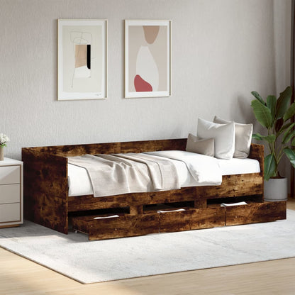 vidaXL Daybed with Drawers without Mattress Smoked Oak 90x200 cm