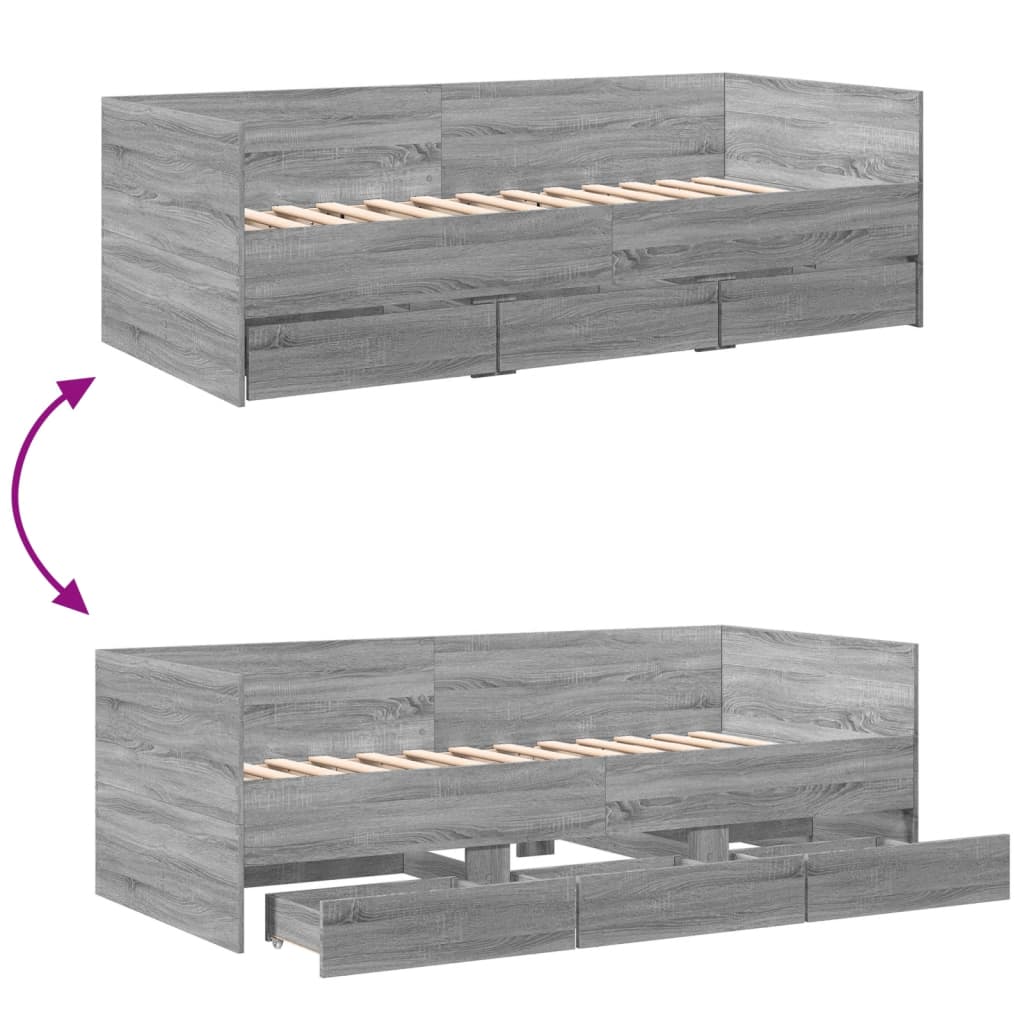 vidaXL Daybed with Drawers without Mattress Grey Sonoma 90x200 cm