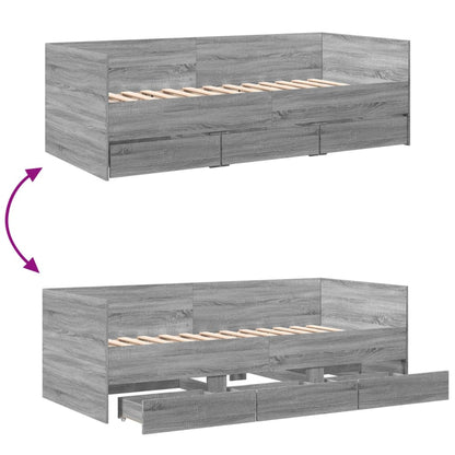 vidaXL Daybed with Drawers without Mattress Grey Sonoma 90x200 cm