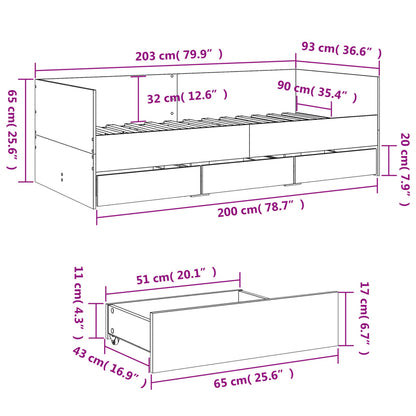vidaXL Daybed with Drawers without Mattress Grey Sonoma 90x200 cm