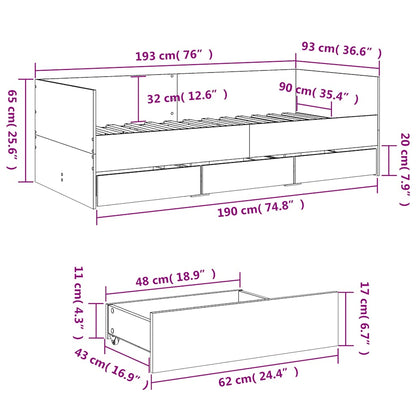 vidaXL Daybed | Smoked oak | Engineered wood | Single |  Convertible Sofa Bed