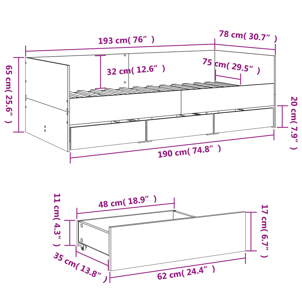 vidaXL Daybed | Black | Engineered wood | Small Single
