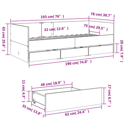 vidaXL Daybed | Grey Sonoma | Engineered wood | Small Single