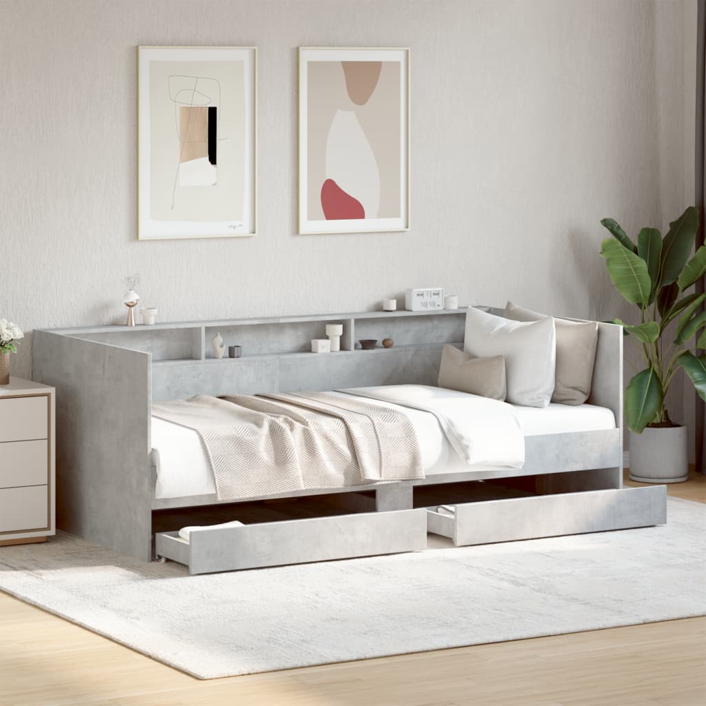 vidaXL Daybed | Concrete Grey | Engineered Wood | Single | Daybed | Rectangular