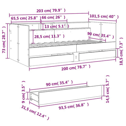 vidaXL Daybed | Grey Sonoma | Engineered wood | Single | Convertible | Daybed