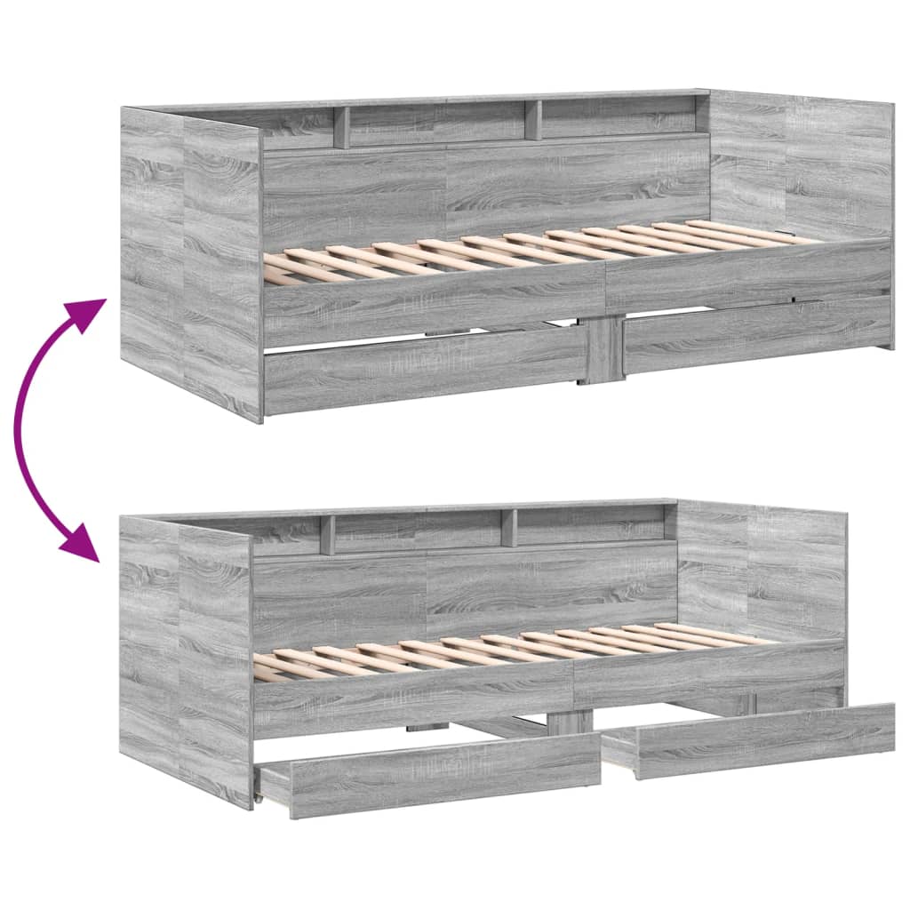 vidaXL Daybed with Drawers without Mattress Grey Sonoma 90x190 cm Single