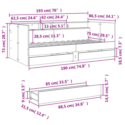 vidaXL Daybed | White | Engineered wood | Small Single | Daybed | Rectangular