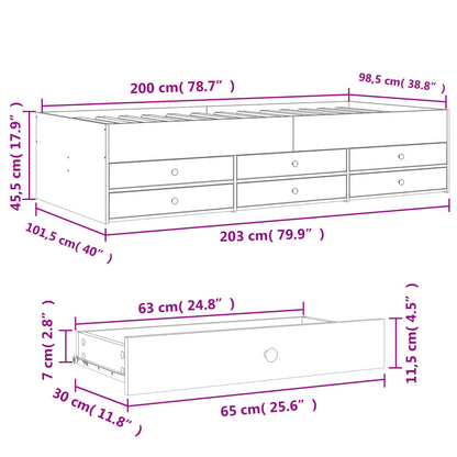 vidaXL Daybed with Drawers without Mattress Smoked Oak 100x200 cm