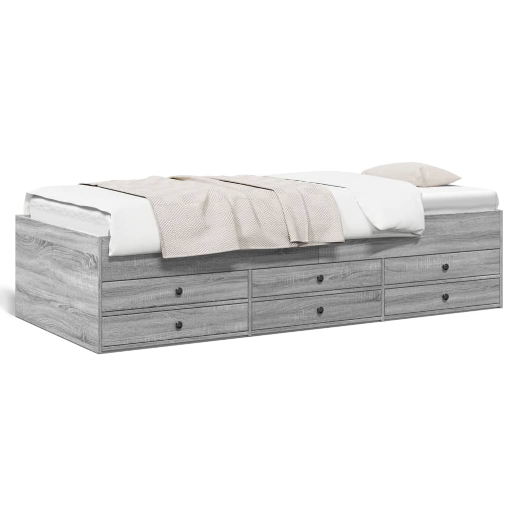 vidaXL Daybed with Drawers without Mattress Grey Sonoma 100x200 cm