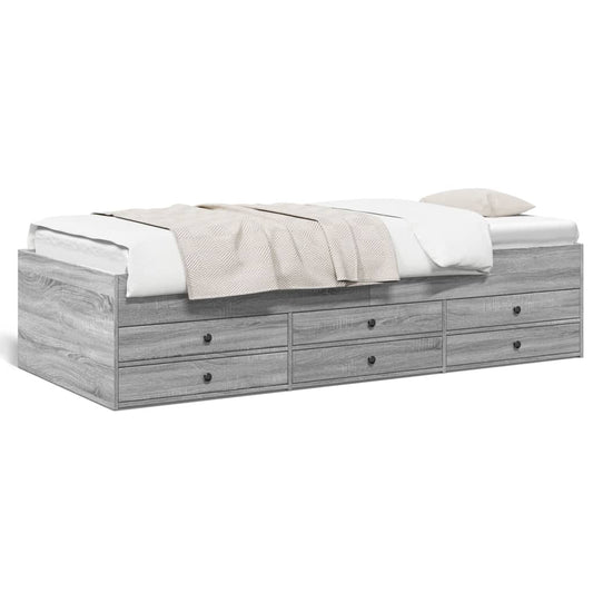 vidaXL Daybed with Drawers without Mattress Grey Sonoma 100x200 cm