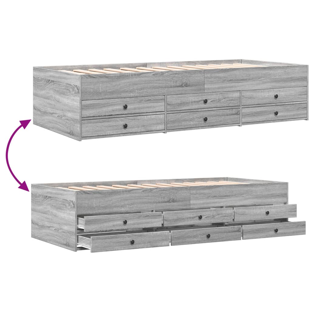 vidaXL Daybed with Drawers without Mattress Grey Sonoma 100x200 cm