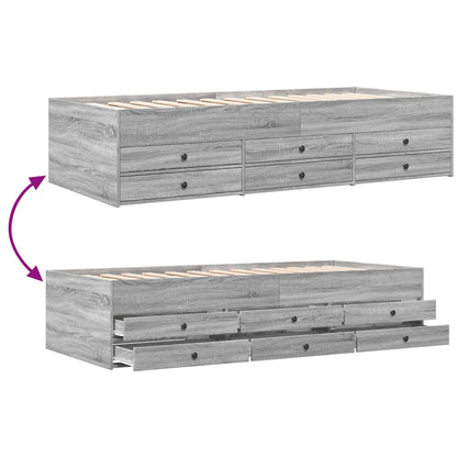 vidaXL Daybed with Drawers without Mattress Grey Sonoma 100x200 cm