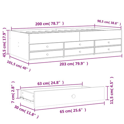 vidaXL Daybed with Drawers without Mattress Grey Sonoma 100x200 cm